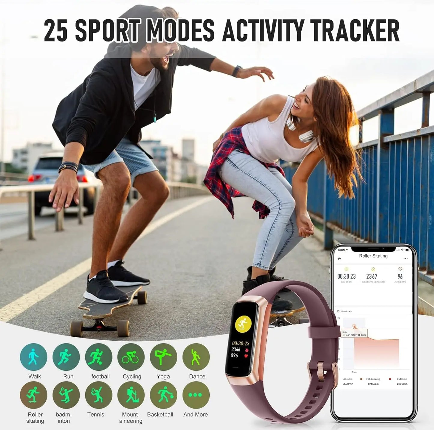 Fitness Tracker With 24 Hour Heart Rate, Blood Oxygen, Blood Pressure AMOLED