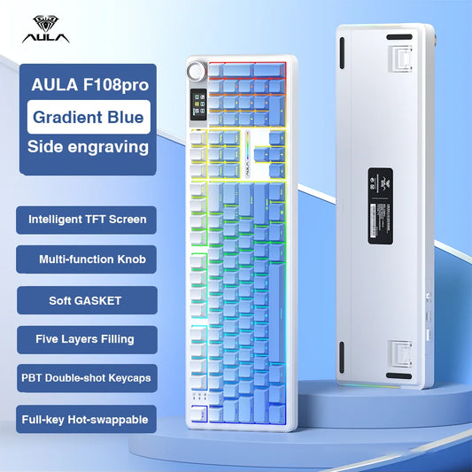 AULA F108 Pro Wireless Bluetooth Macro Gaming Keyboard With TFT Display