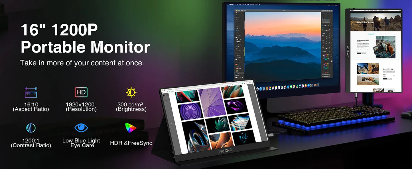 WUAWE Portable Monitor USB C HDMI Travel External Second Screen