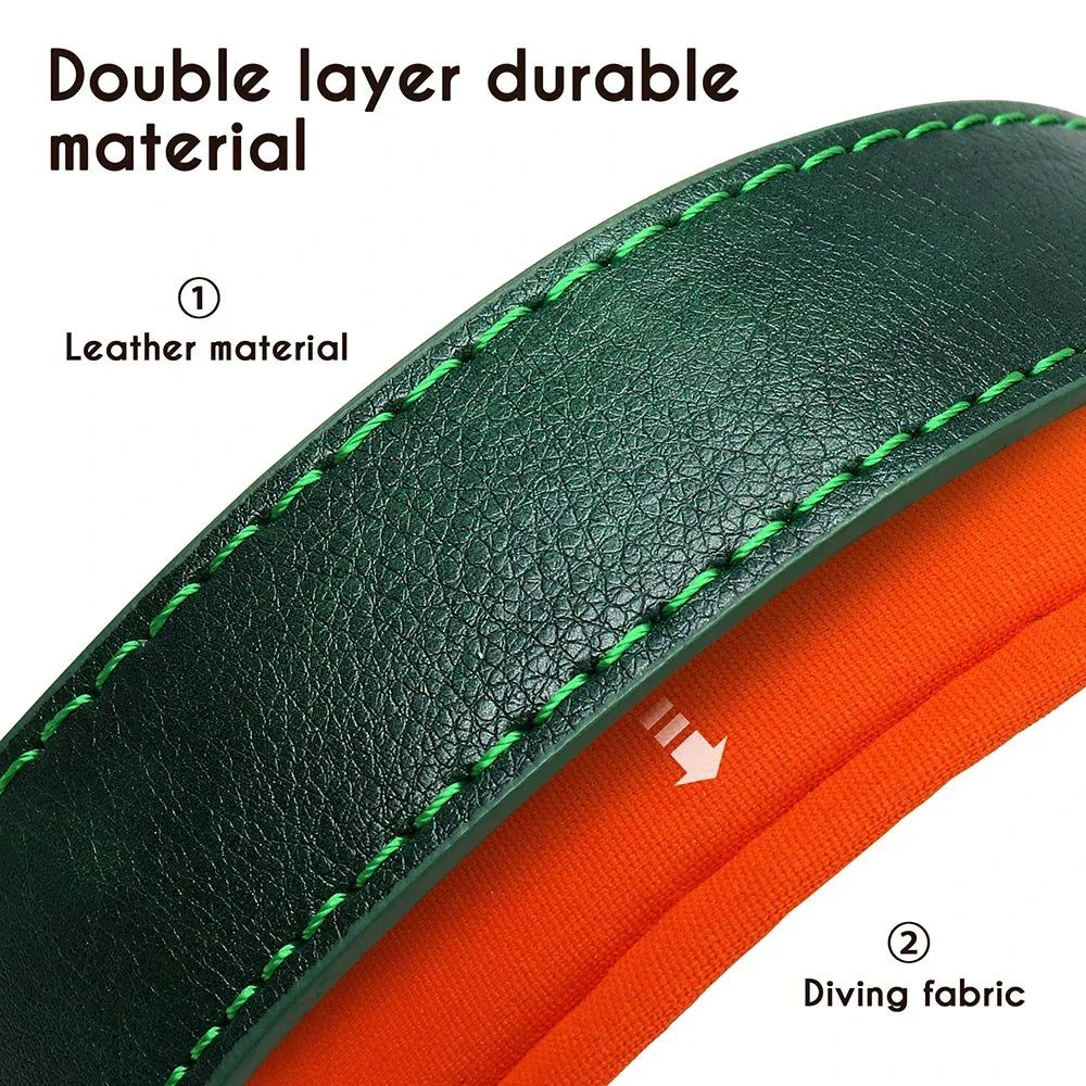 PU Leather Nameplate Dog Collar With Free Engraving Adjustable Padded