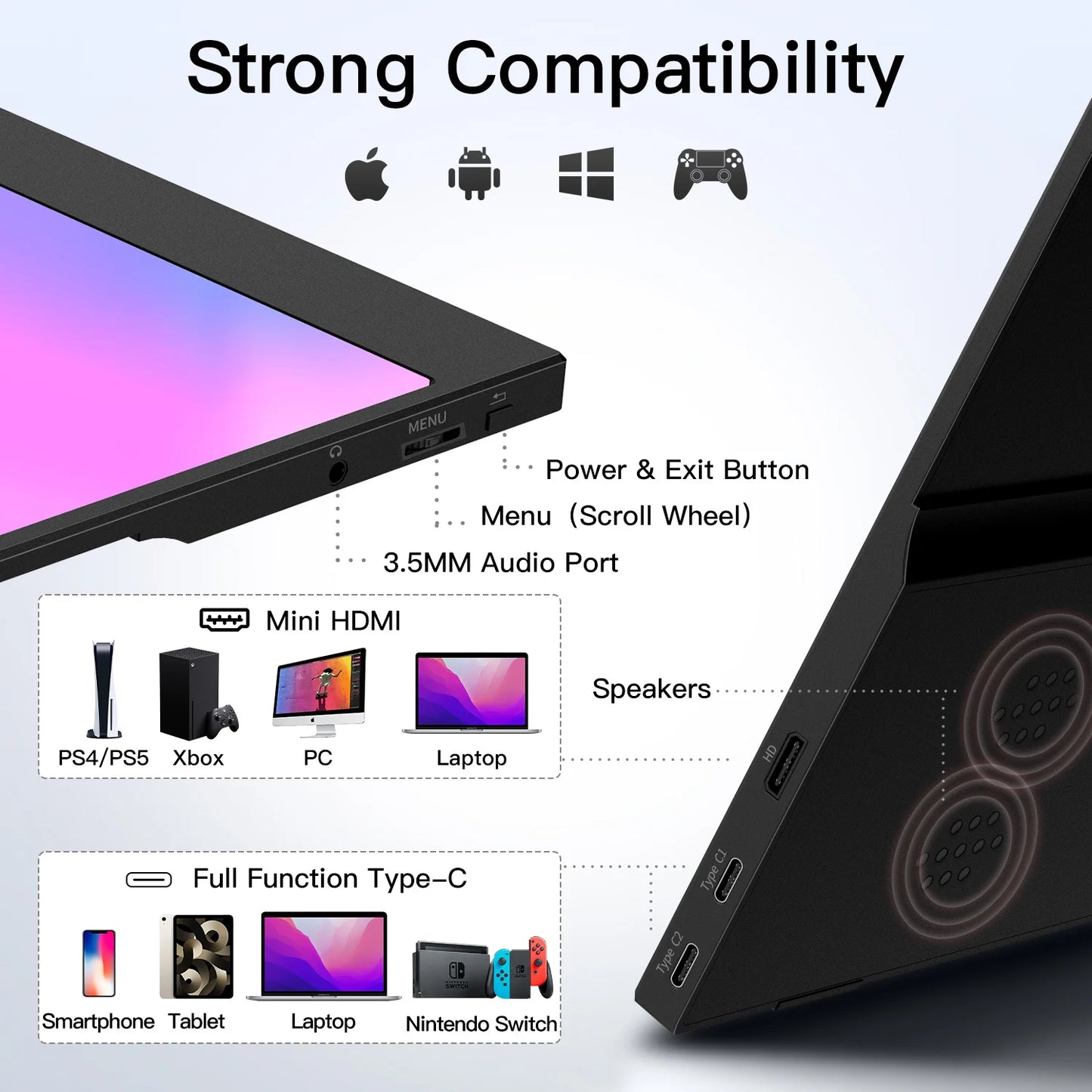 WUAWE Portable Laptop Monitor 1080P HDR USB-C HDMI