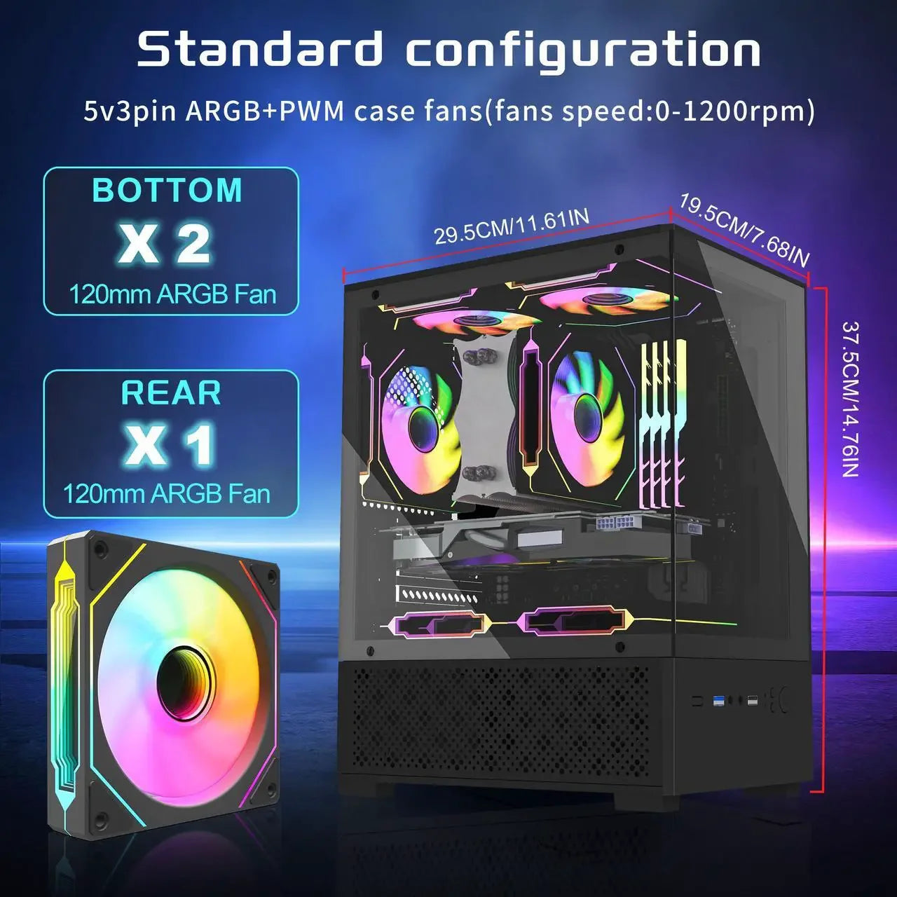 Micro ATX Case With 3x ARGB Fans And Tempered Glass