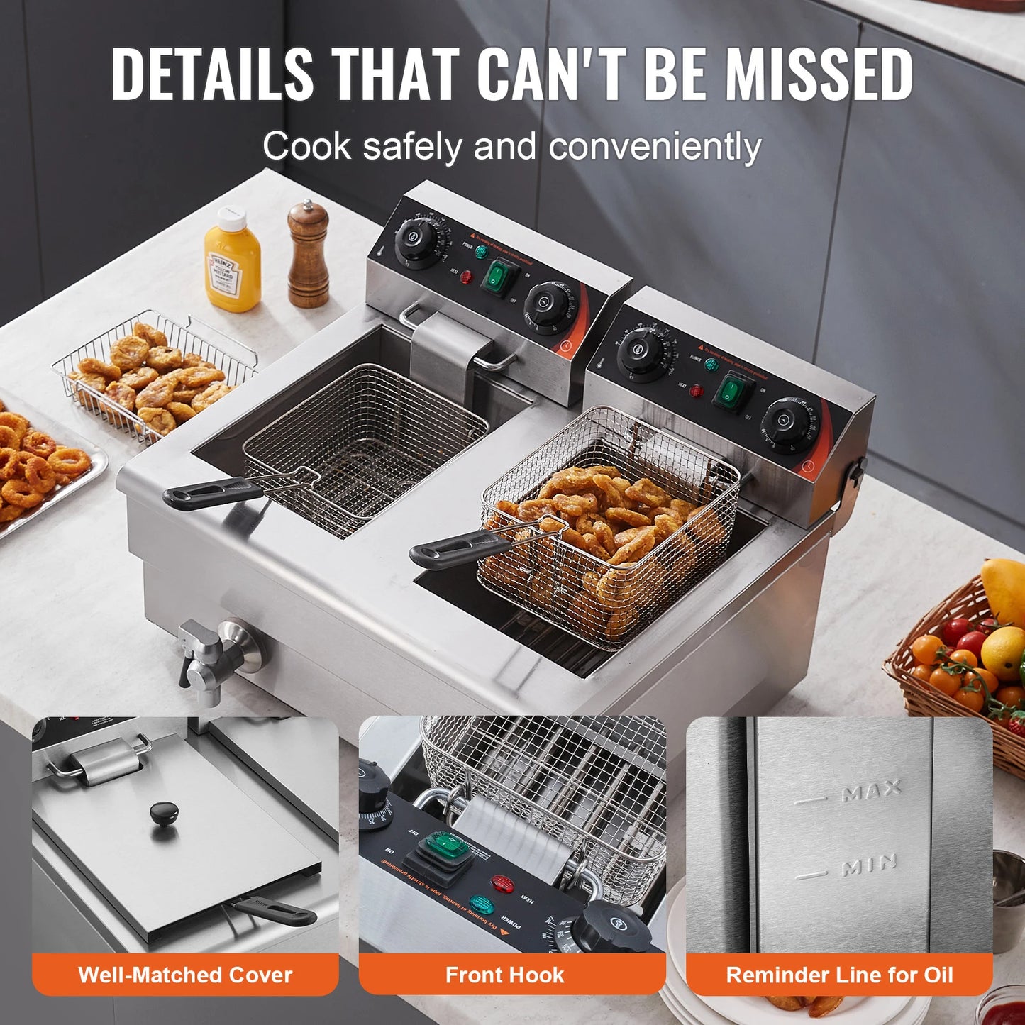 SucceBuy Dual Tank Electric Deep Fryer For Commercial Countertop