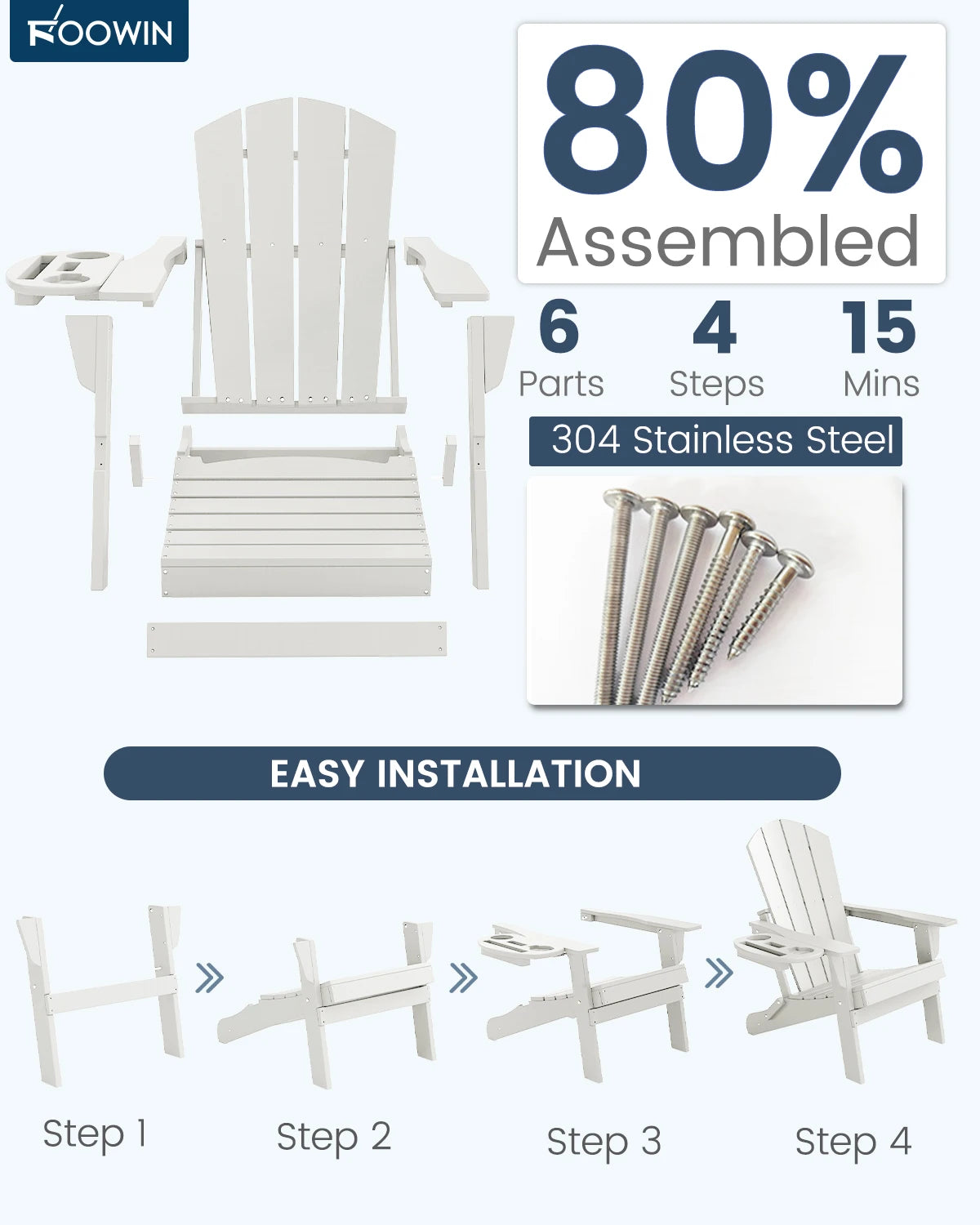 Folding Adirondack Chair With Cup Holder Weather Resistant HDPE Patio