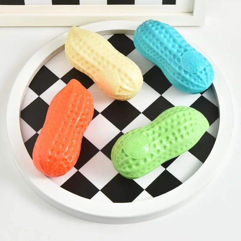Dog Peanut Shaped Chew Toy Squeaker Rubber Teething Toy