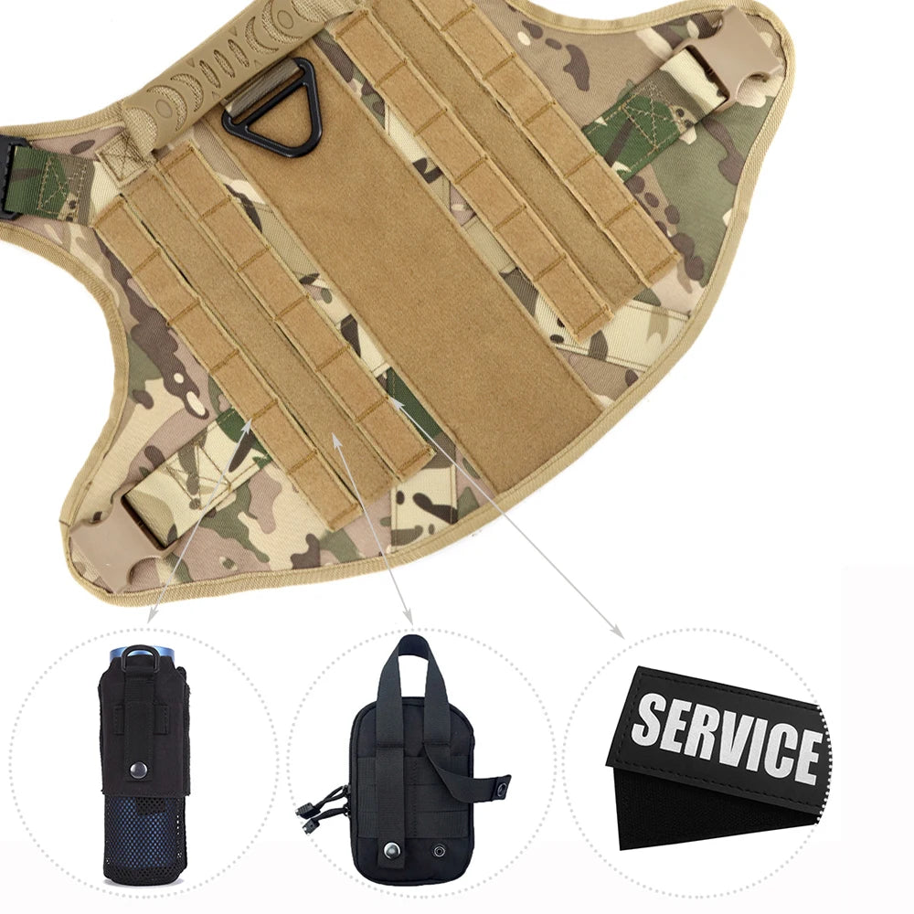 PETRAVEL CN Military Dog Harness Vest Leash Set With Patches