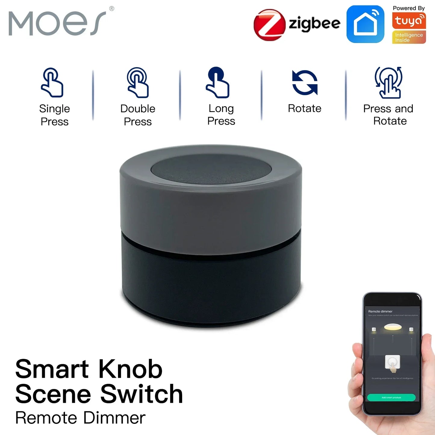 MOES ZigBee Smart Knob Switch Wireless Scene Controller Battery Powered