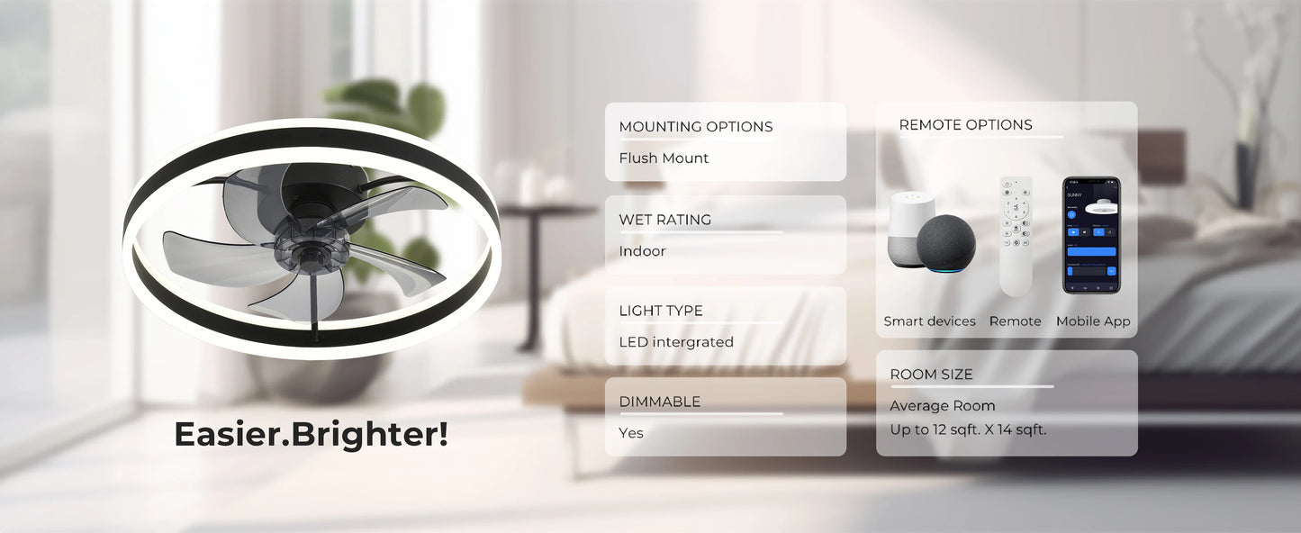 Orison Ceiling Fan With Remote Flush Mount LED Dimmable LowProfile