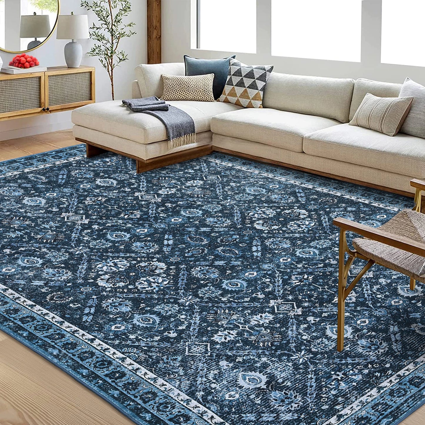 Geometric Moroccan Trellis Non Slip Washable Rug For Living Room