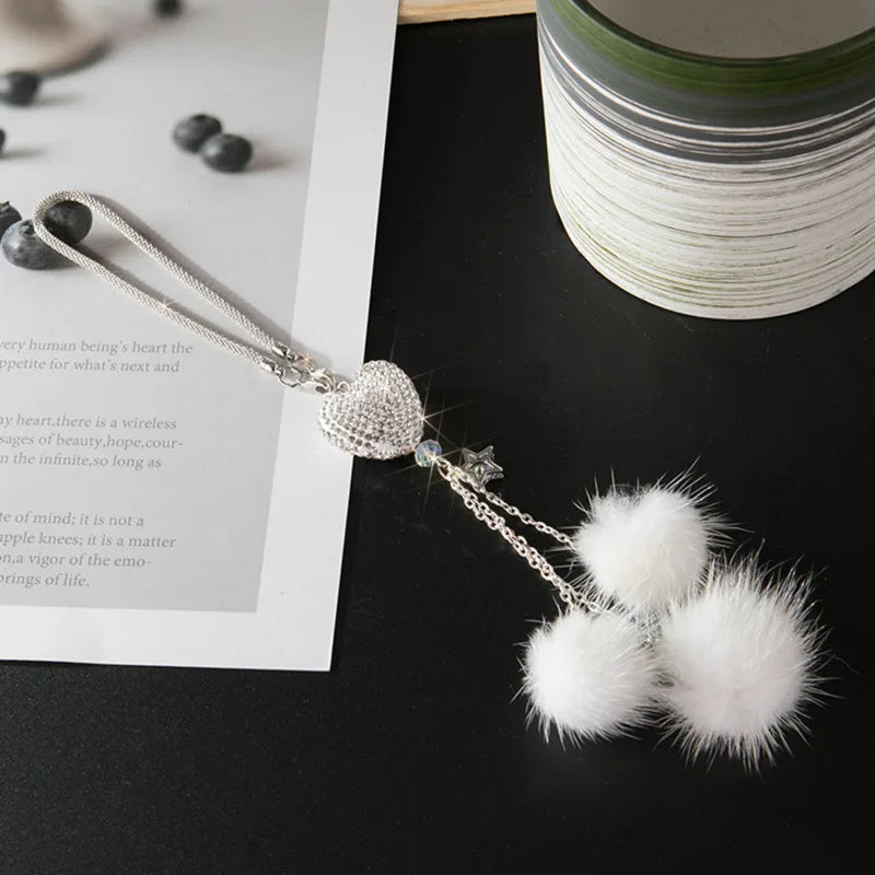 Fashion Diamond Crystal Hairball Car Rearview Mirror Pendant Ornament