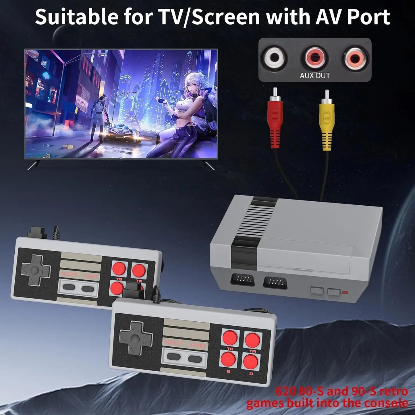 Retro Game Console With 2 Controllers AV Output And 620 Built In Games