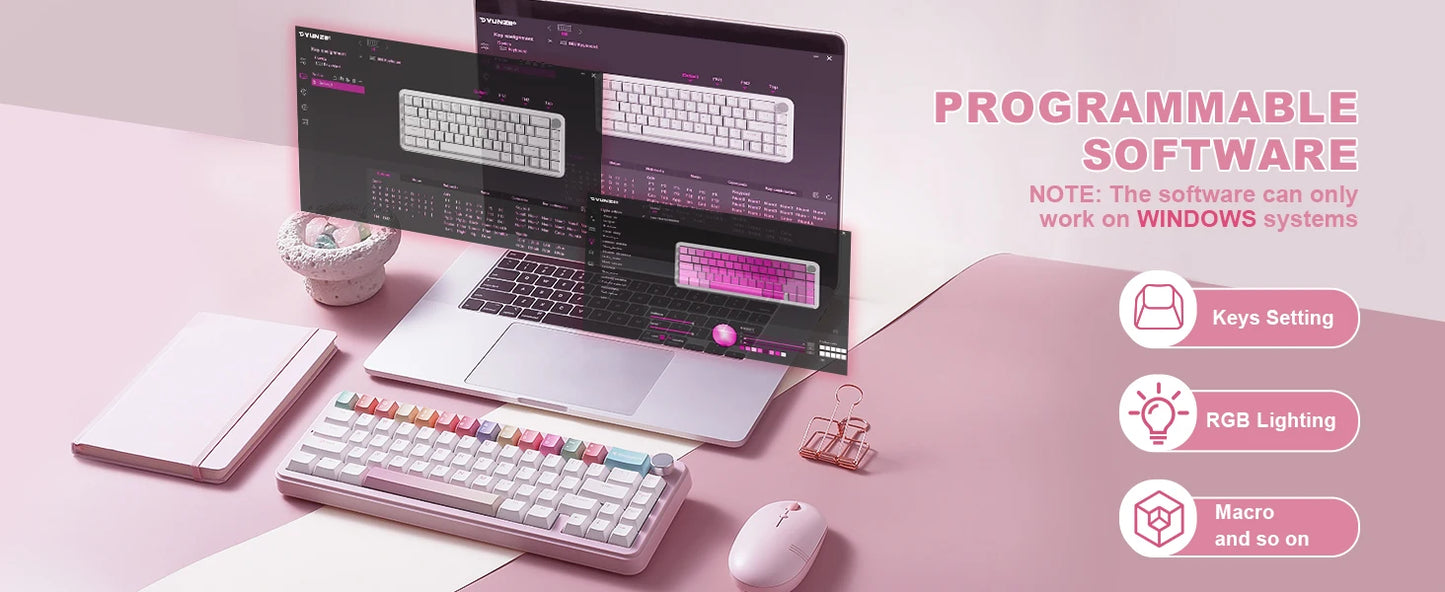 YUNZII B68 Wireless Mechanical Gaming Keyboard Tri Mode Hot Swappable
