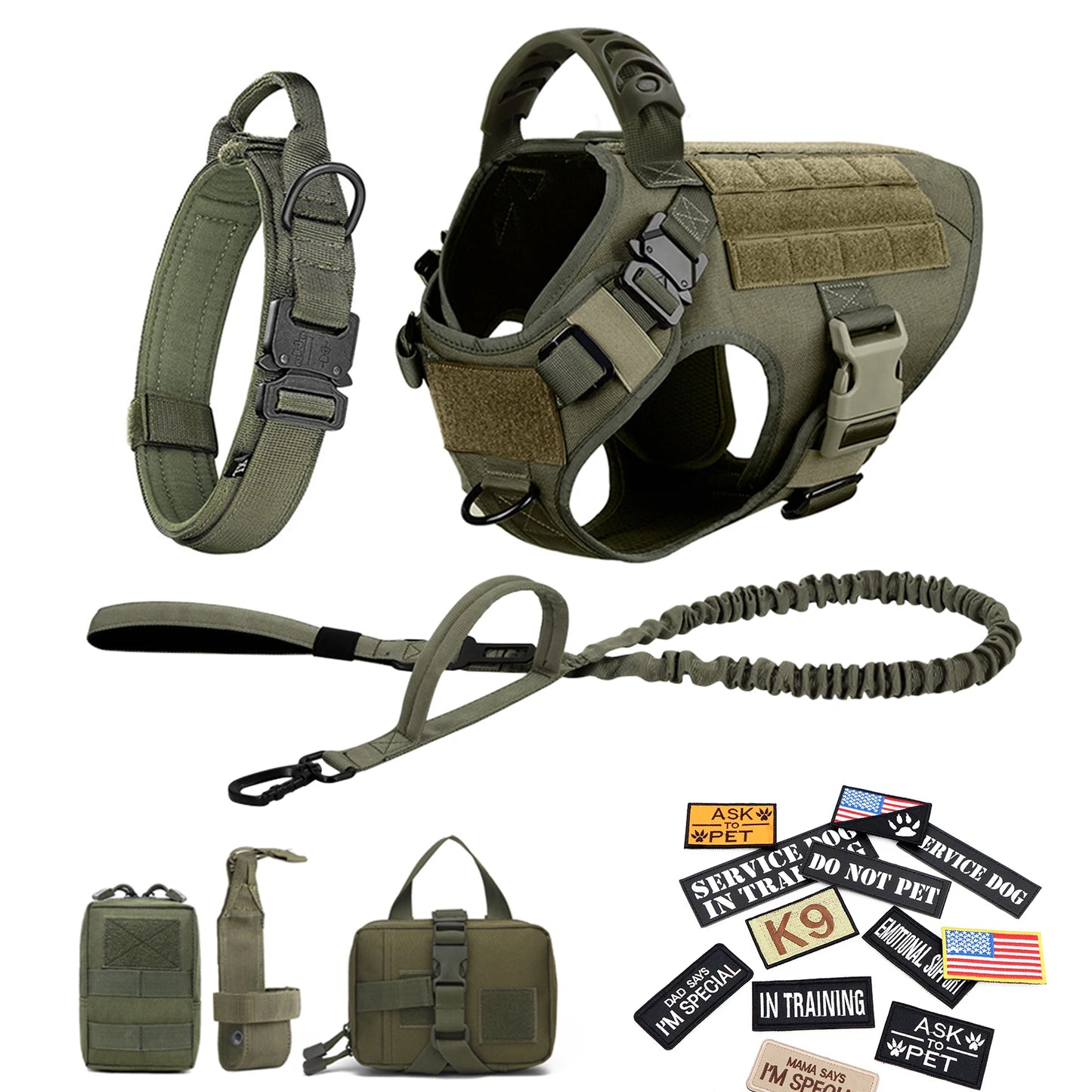 PETRAVEL CN Military Dog Harness Vest Leash Set With Patches