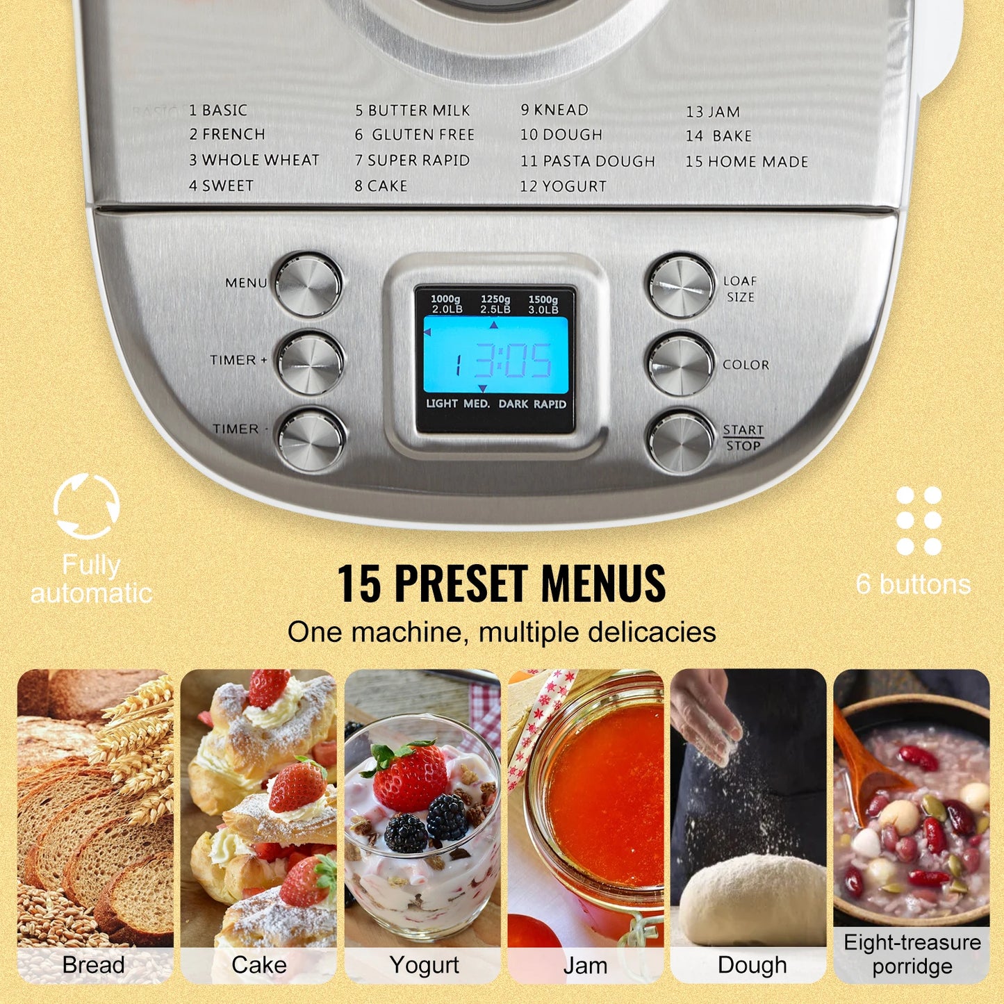 SucceBuy 15 In 1 Gluten Free Automatic Countertop Bread Maker
