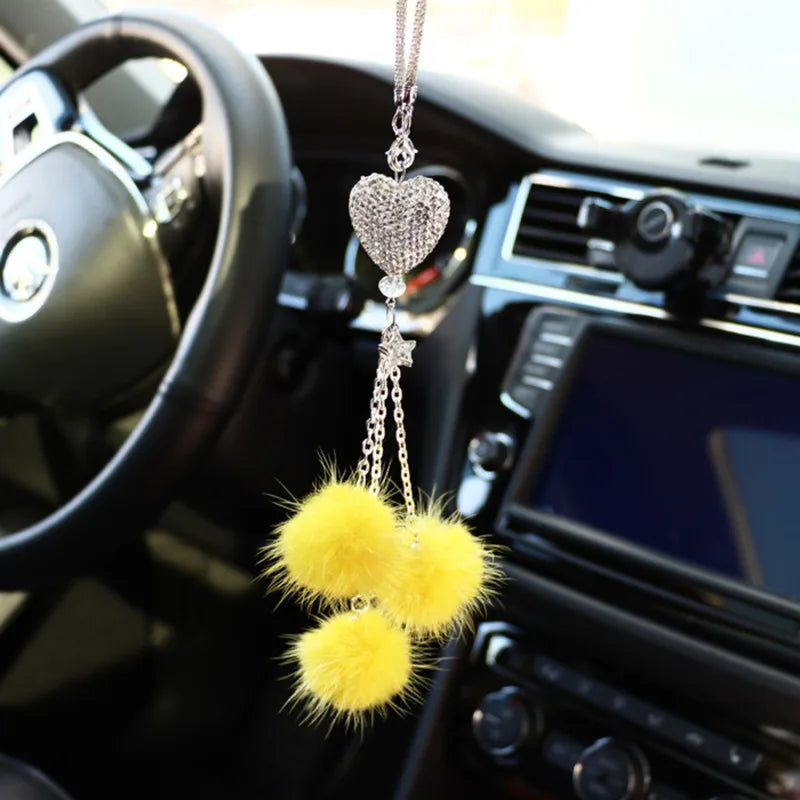 Fashion Diamond Crystal Hairball Car Rearview Mirror Pendant Ornament