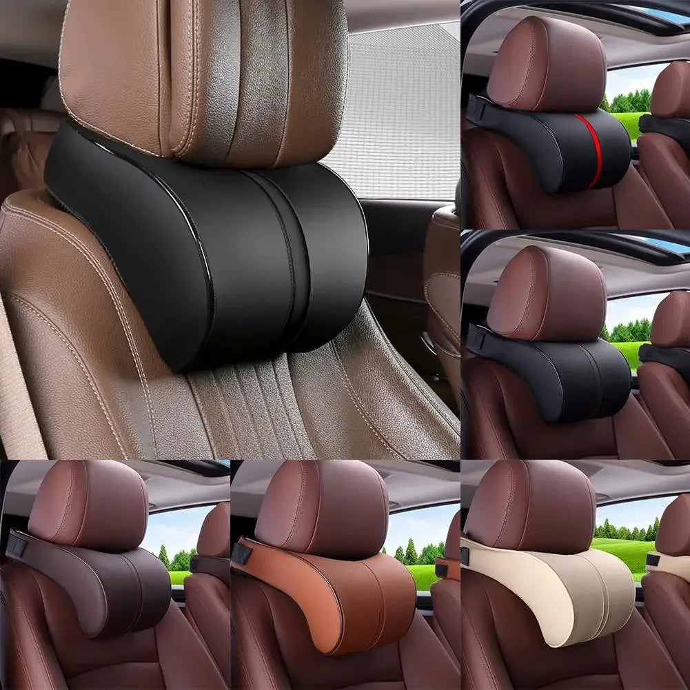 Adjustable Breathable Car Headrest Memory Cotton Cushion Leather Neck Pillow