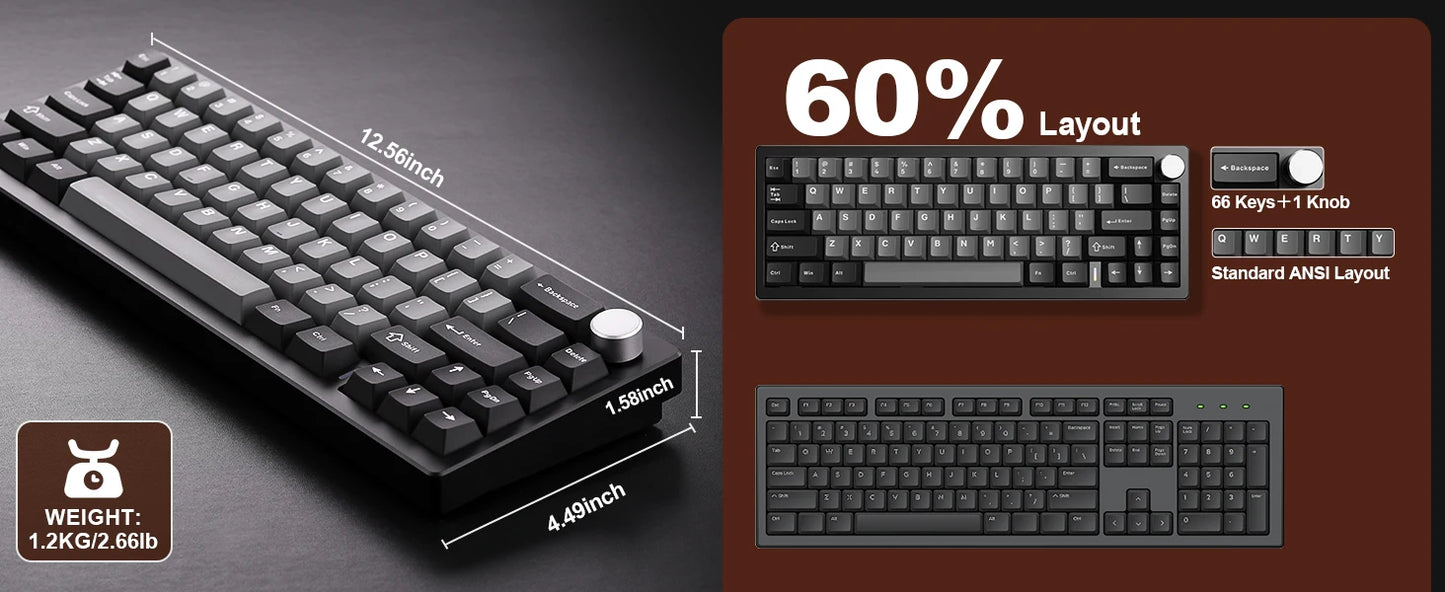 YUNZII AL68 Wireless Mechanical Keyboard With Knob QMK VIA