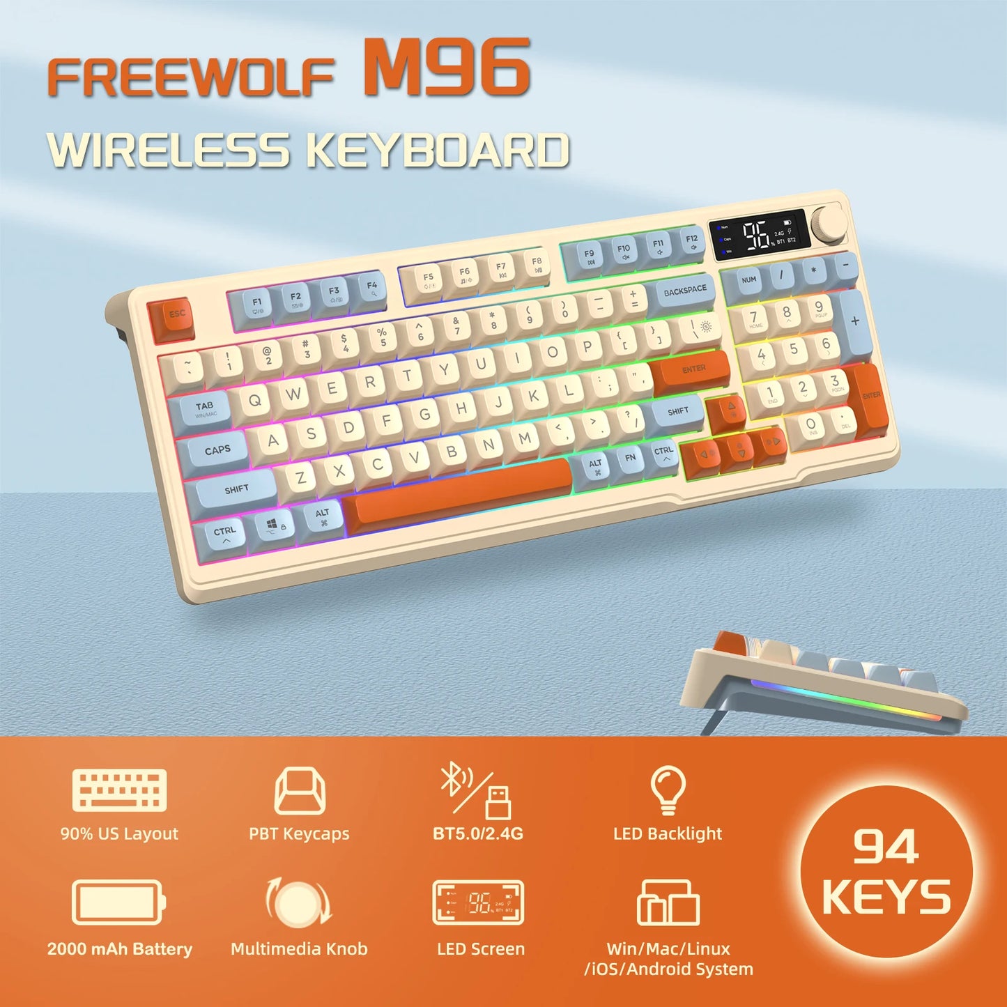 Attack Shark Wireless Gaming Keyboard with Display Screen and Knob