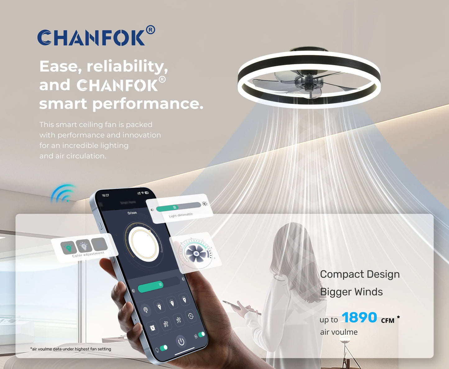 Orison Ceiling Fan With Remote Flush Mount LED Dimmable LowProfile