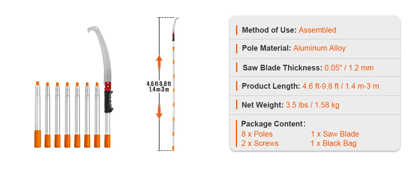 SucceBuy Telescopic Extendable Pole Saw Pruner With Aluminum Handle