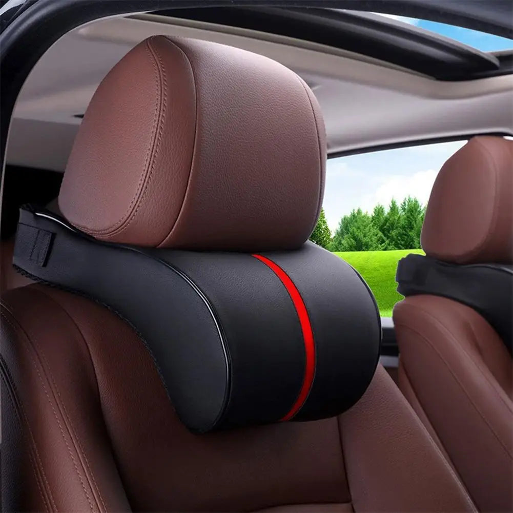 Adjustable Breathable Car Headrest Memory Cotton Cushion Leather Neck Pillow