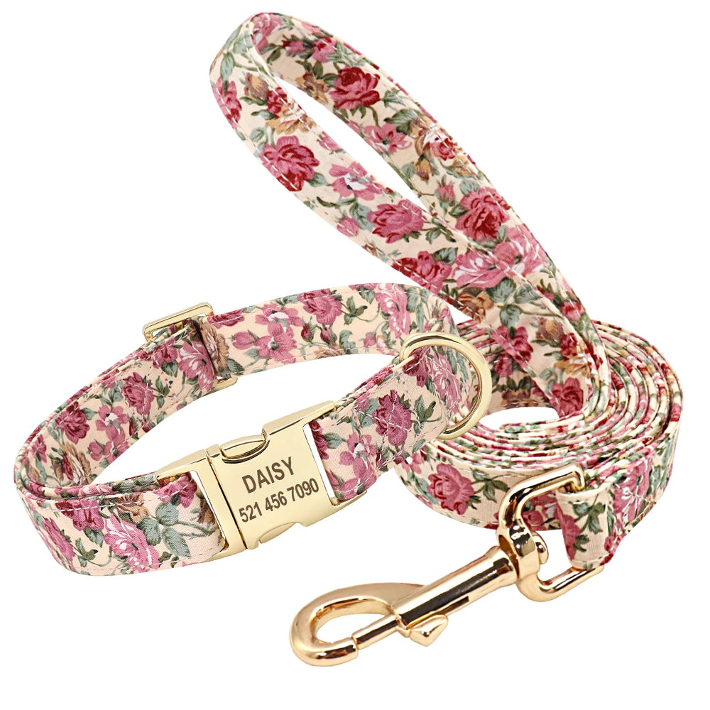 Pet Artist CN Personalized Dog Collar Leash Set Engraved Nameplate