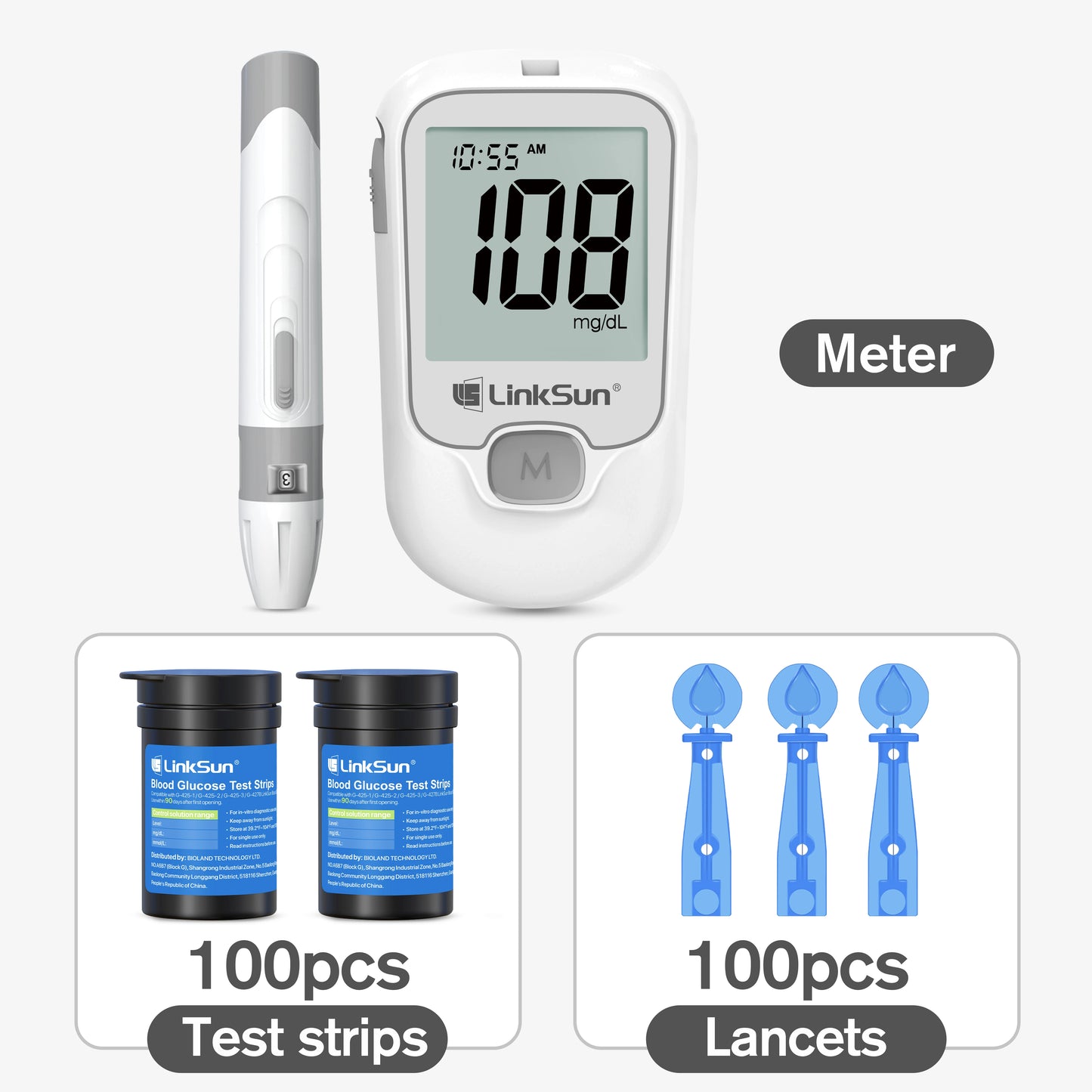Linksun Blood Glucose Meter G4253 Glucometer Diabetes Tester Kit