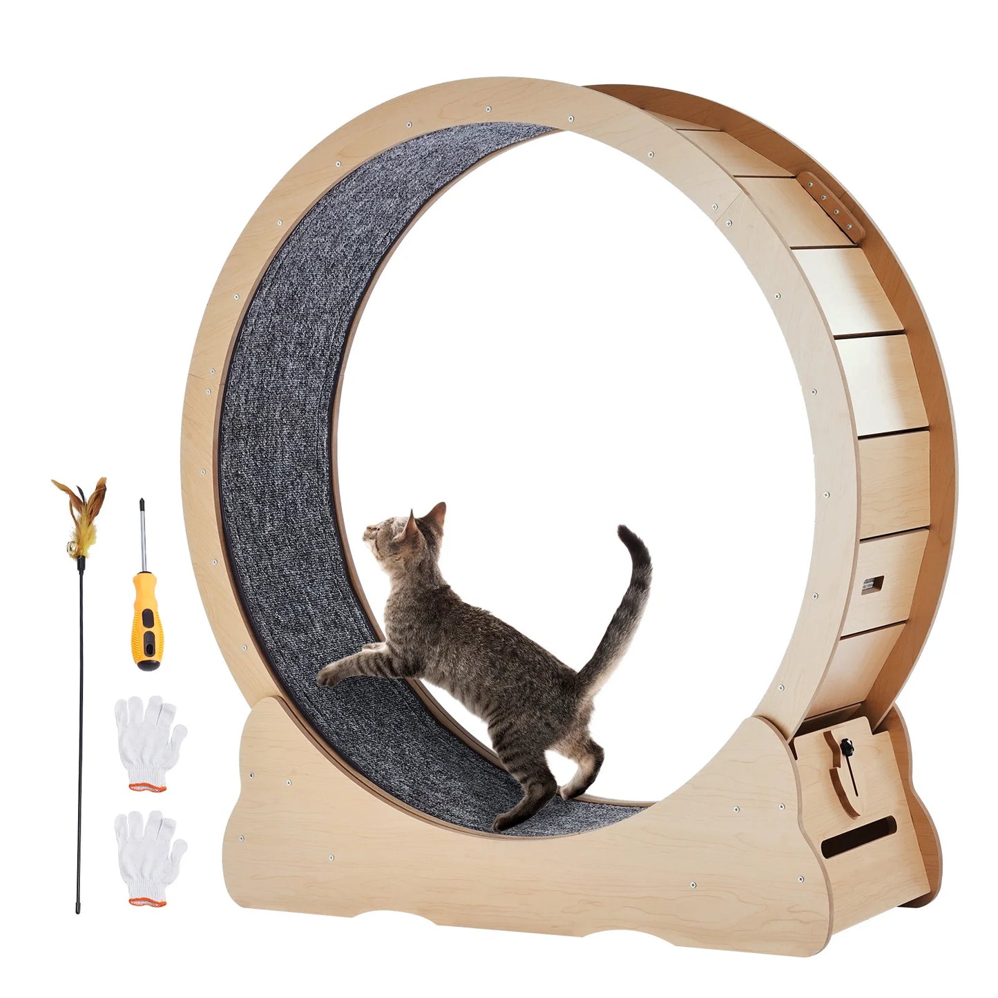 SucceBuy Wooden Cat Exercise Wheel For Indoor Cats And Training