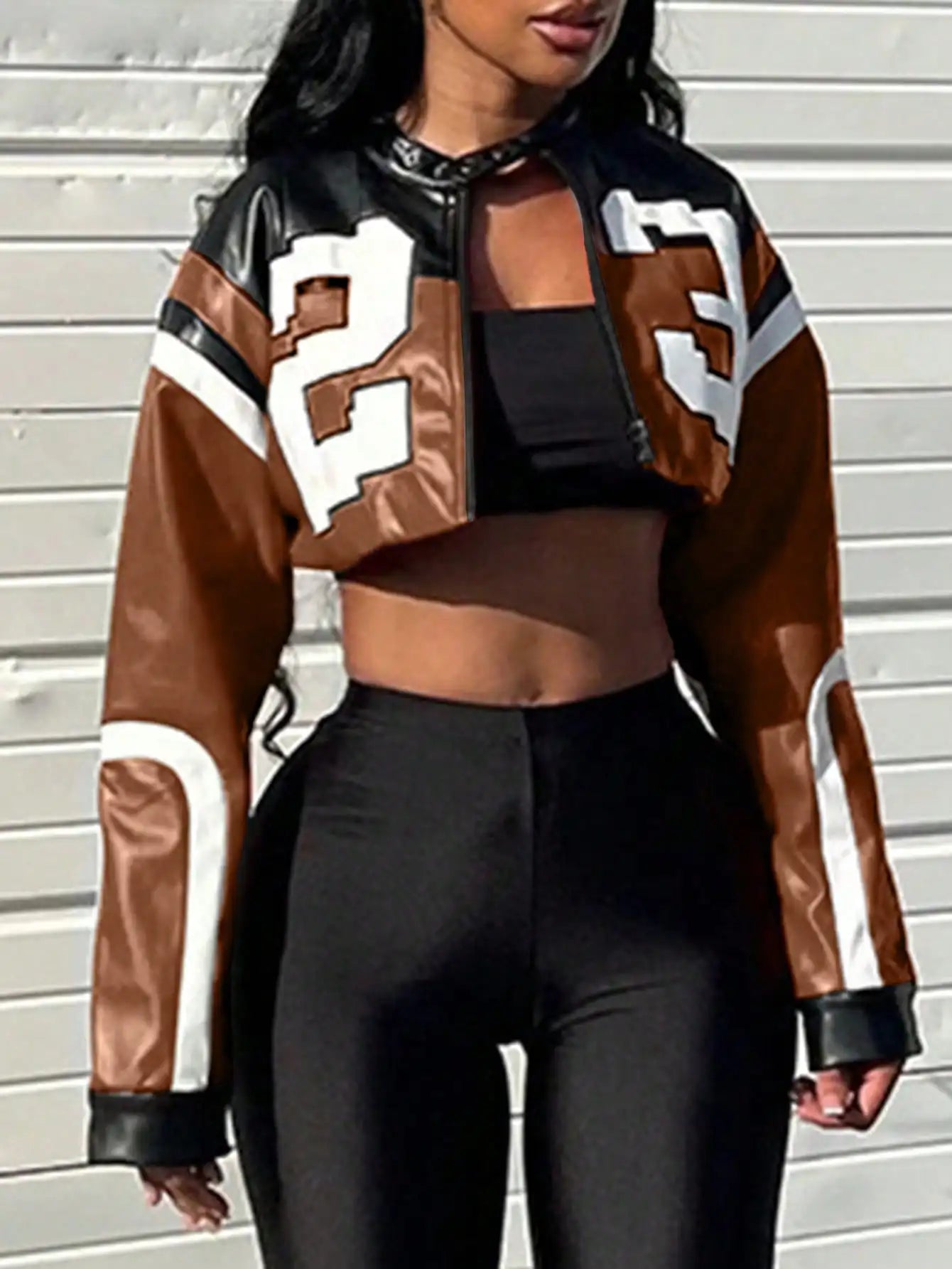 Clubwea Women's Faux Leather Zip Bomber Jacket With Edgy Style