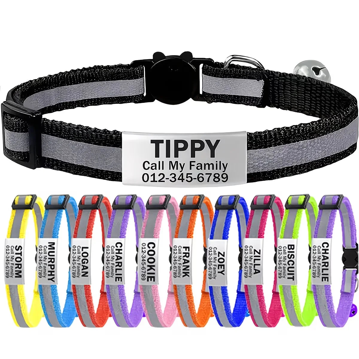 Personalized Reflective Cat Safety Collar Adjustable With Engraved ID