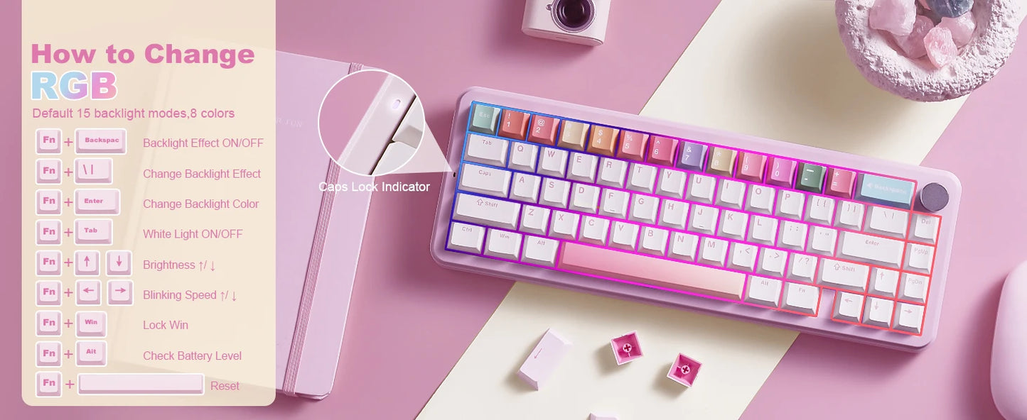 YUNZII B68 Wireless Mechanical Gaming Keyboard Tri Mode Hot Swappable