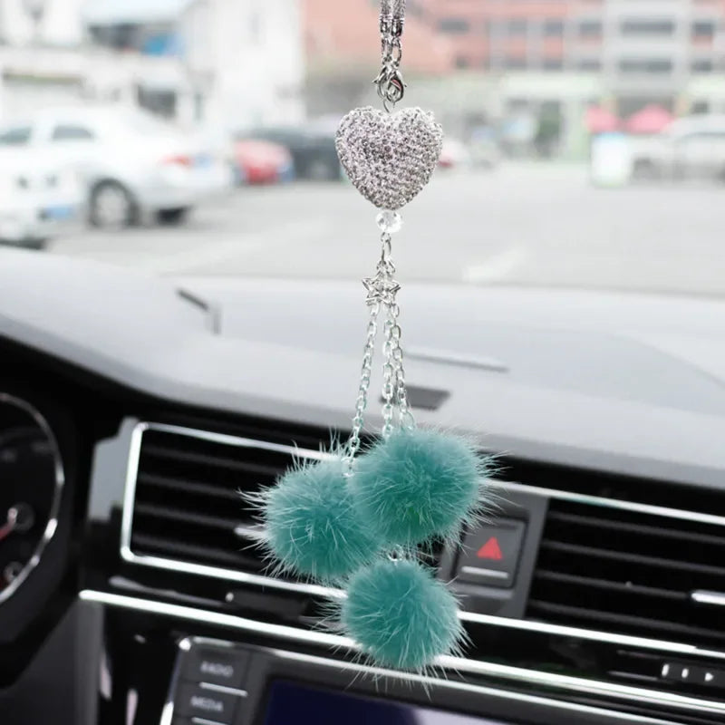 Fashion Diamond Crystal Hairball Car Rearview Mirror Pendant Ornament