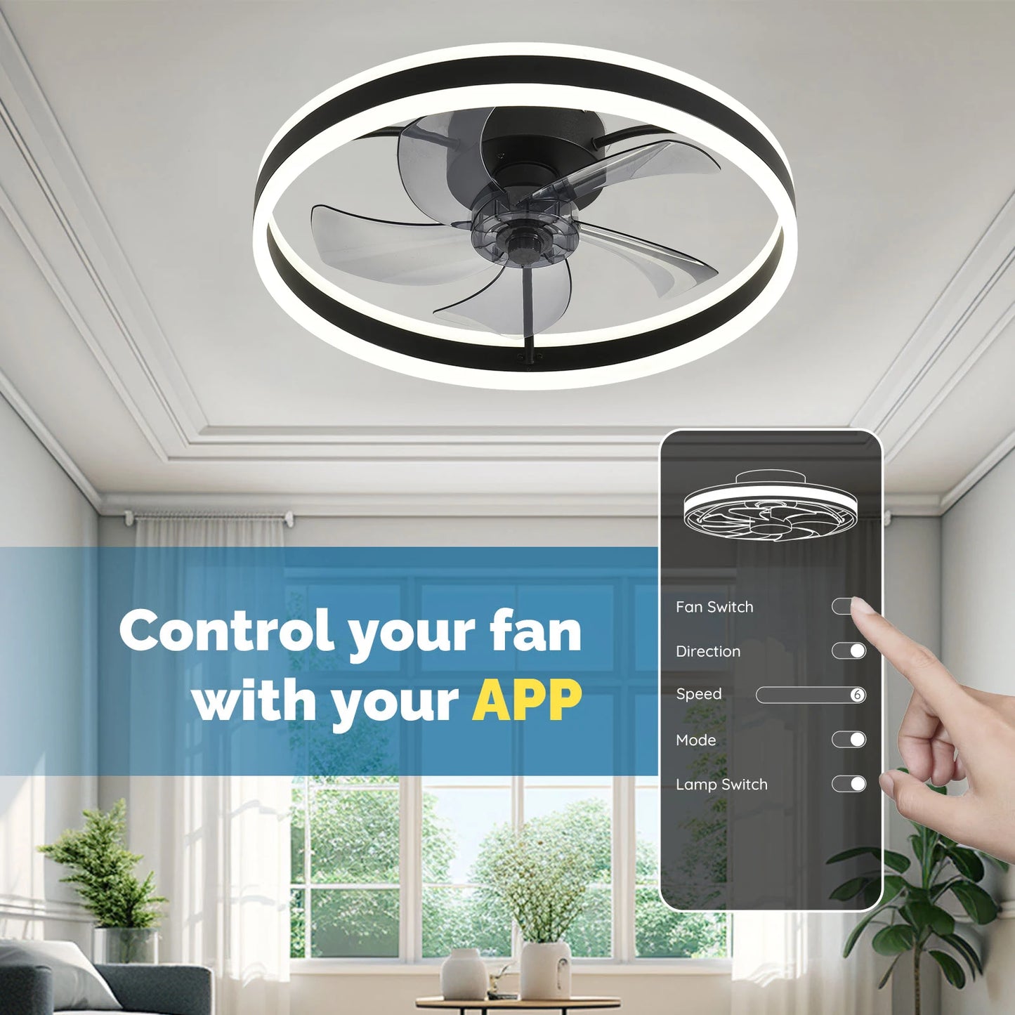 Orison Ceiling Fan With Remote Flush Mount LED Dimmable LowProfile