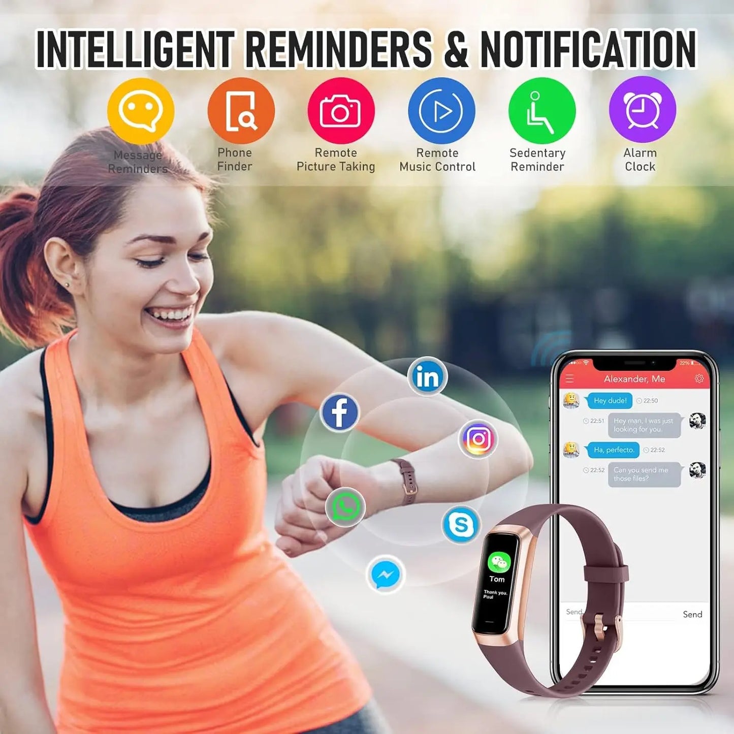 Fitness Tracker With 24 Hour Heart Rate, Blood Oxygen, Blood Pressure AMOLED