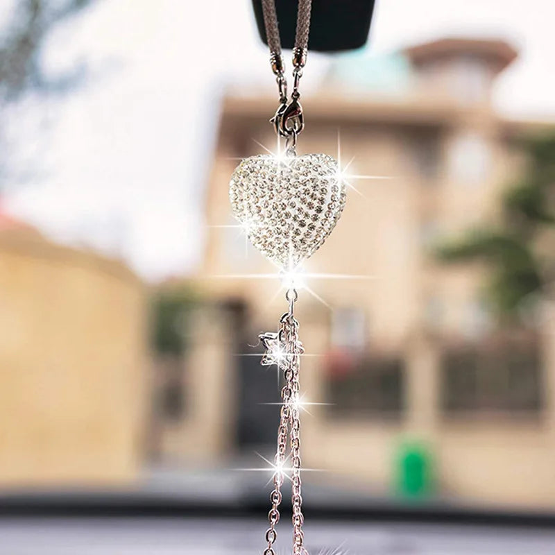Fashion Diamond Crystal Hairball Car Rearview Mirror Pendant Ornament