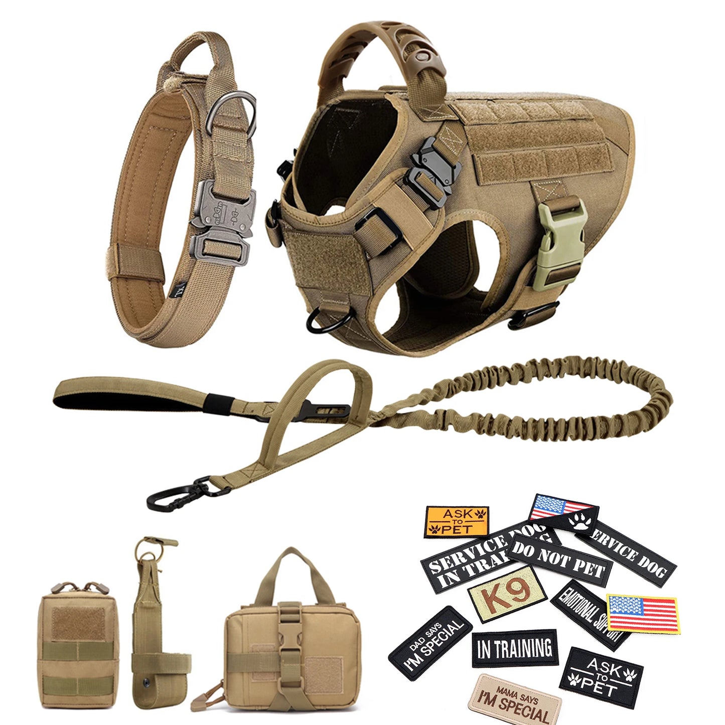 PETRAVEL CN Military Dog Harness Vest Leash Set With Patches