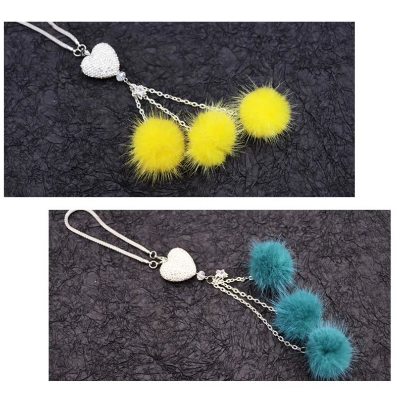 Fashion Diamond Crystal Hairball Car Rearview Mirror Pendant Ornament