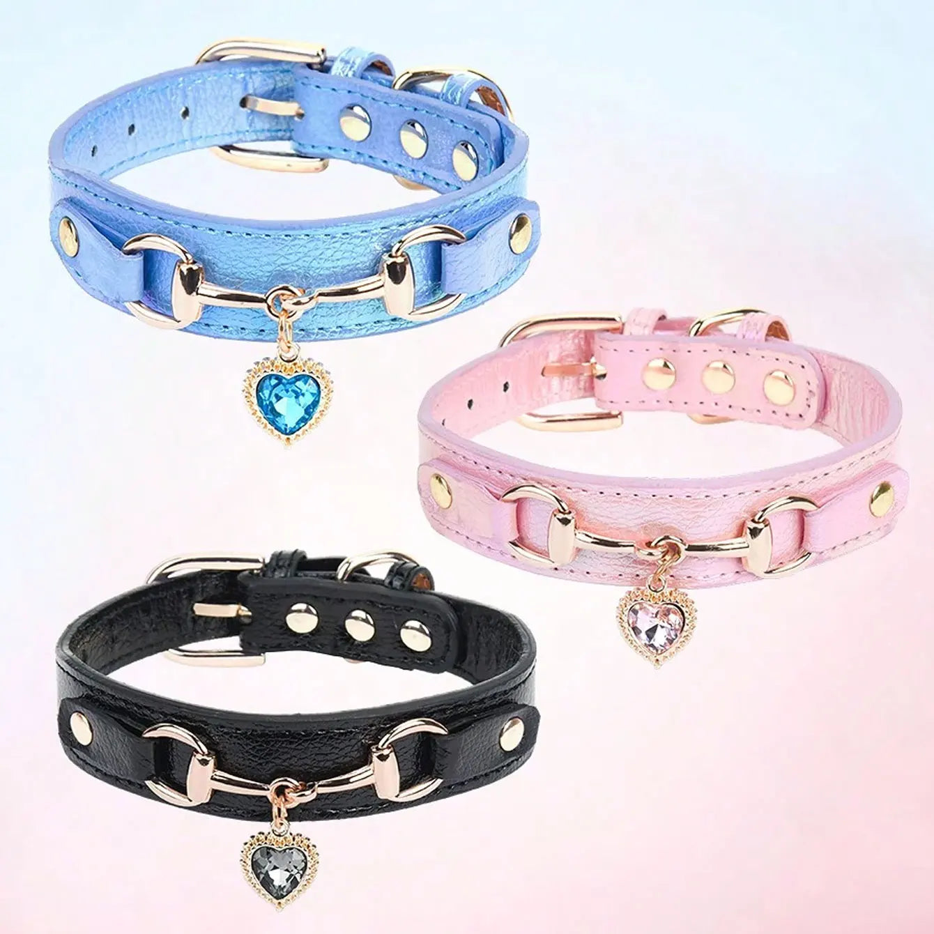 PU Leather Delicate Dog Collar Jeweled Gemstone Decoration