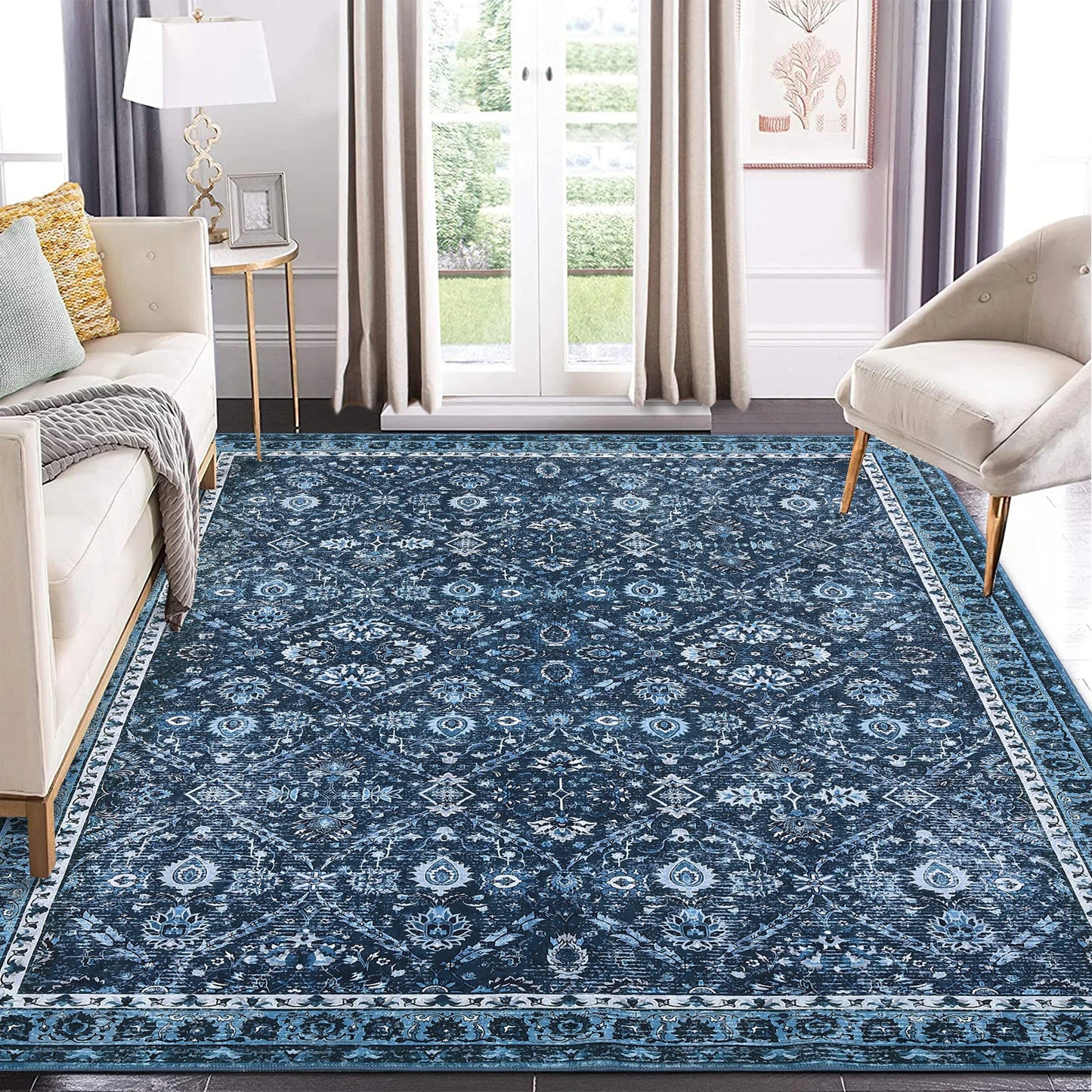 Geometric Moroccan Trellis Non Slip Washable Rug For Living Room