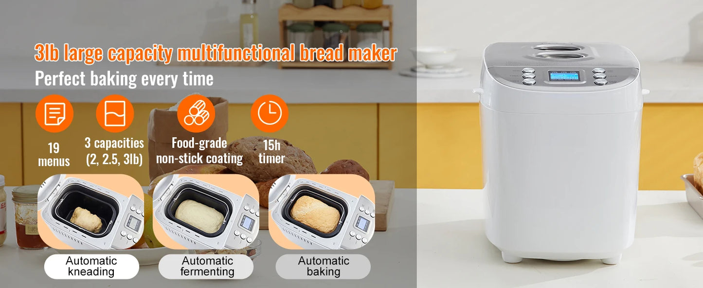 SucceBuy 15 In 1 Gluten Free Automatic Countertop Bread Maker