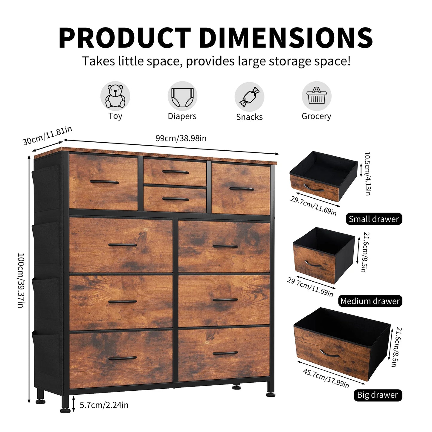 JHK Living Room Steel Frame Cabinet With 10 Fabric Drawers