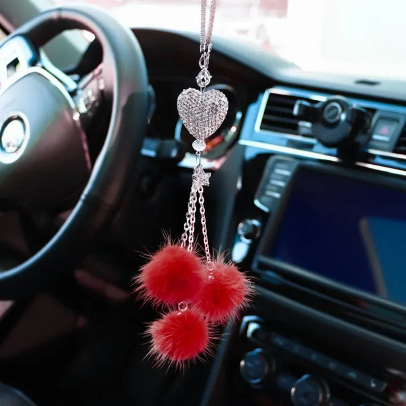 Fashion Diamond Crystal Hairball Car Rearview Mirror Pendant Ornament