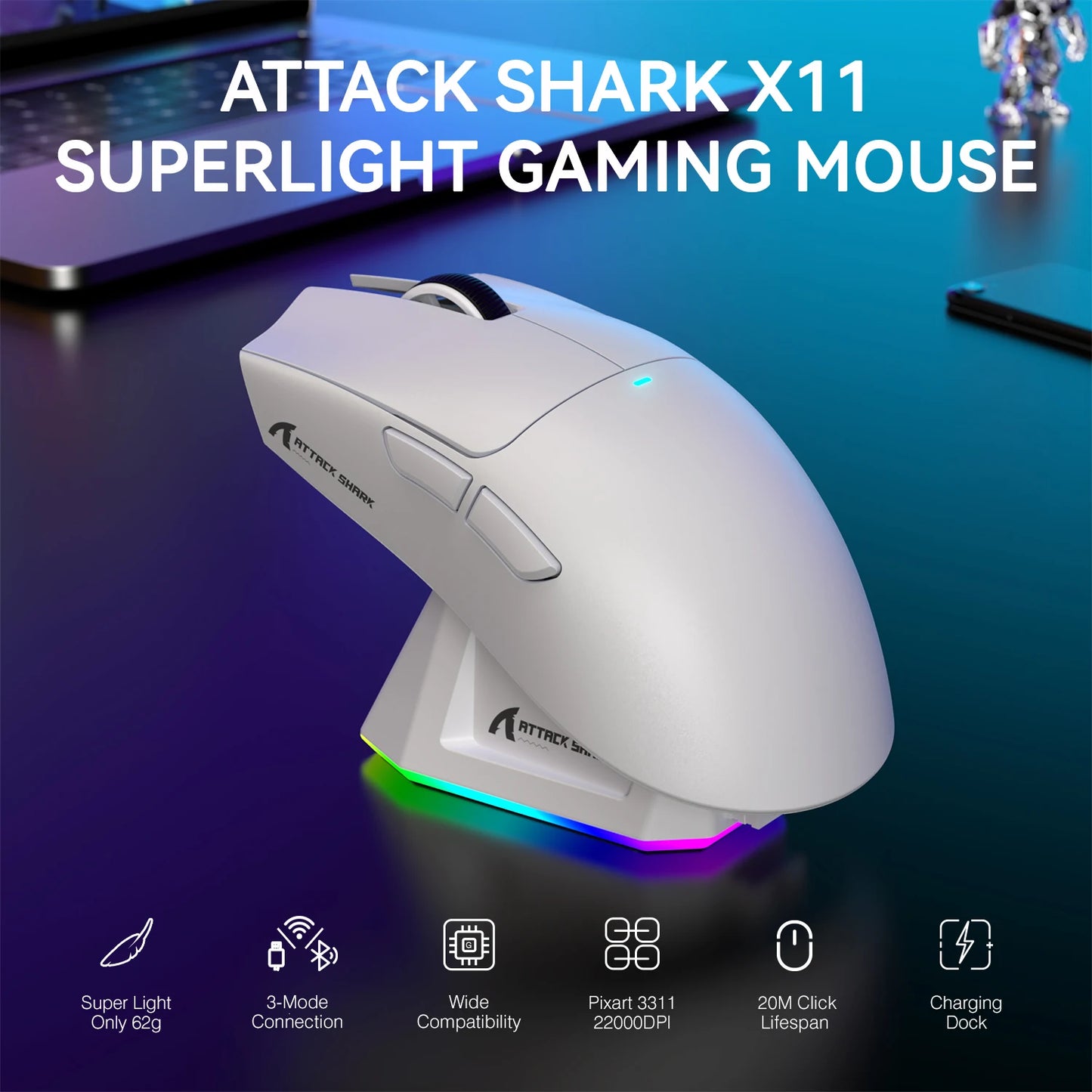 Attack Shark X11 Wireless Gaming Mouse 22K DPI PAW3311