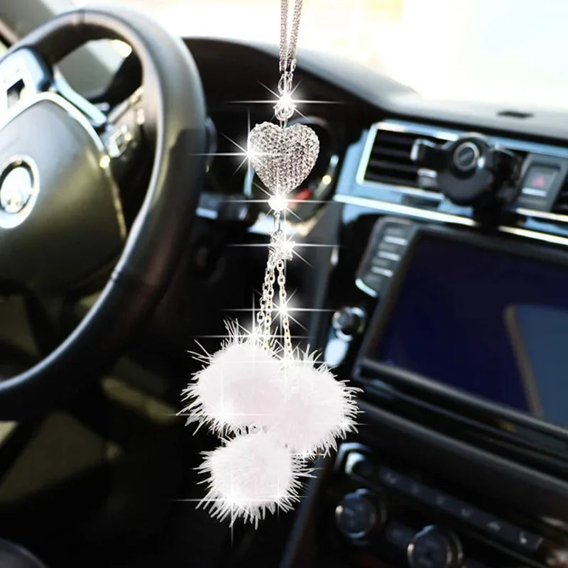 Fashion Diamond Crystal Hairball Car Rearview Mirror Pendant Ornament