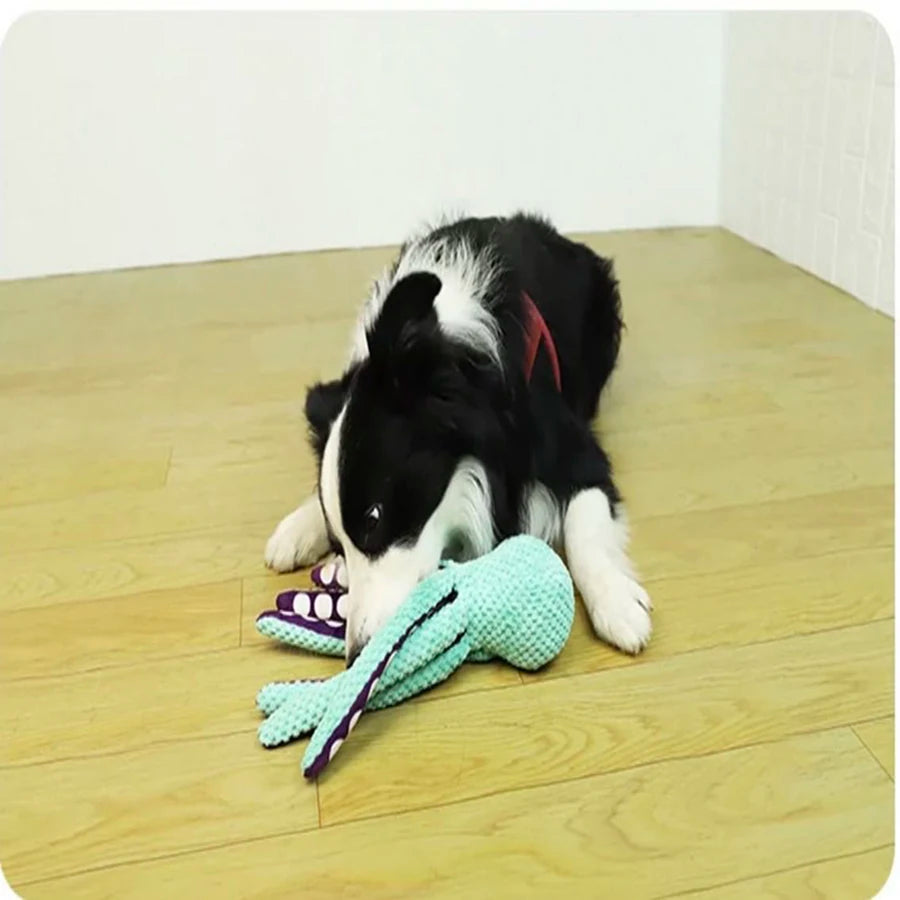 Qzee Plush Octopus Dog Toy Squeak Interactive Boredom Relief