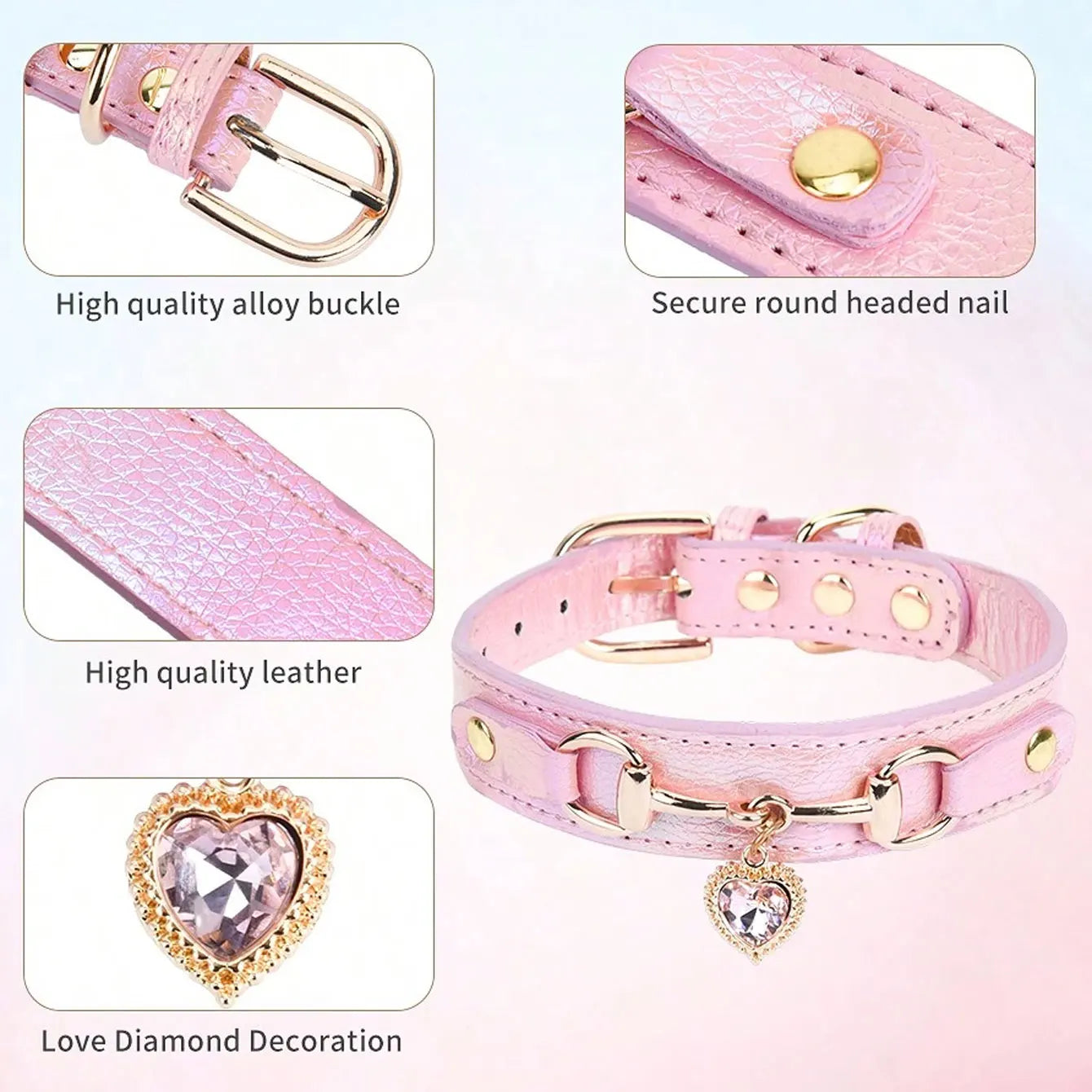 PU Leather Delicate Dog Collar Jeweled Gemstone Decoration