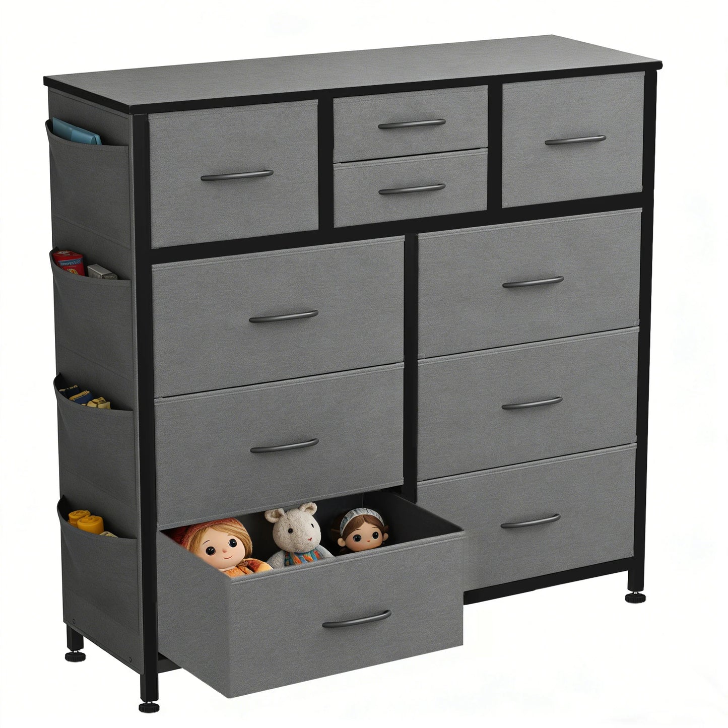 JHK Living Room Steel Frame Cabinet With 10 Fabric Drawers