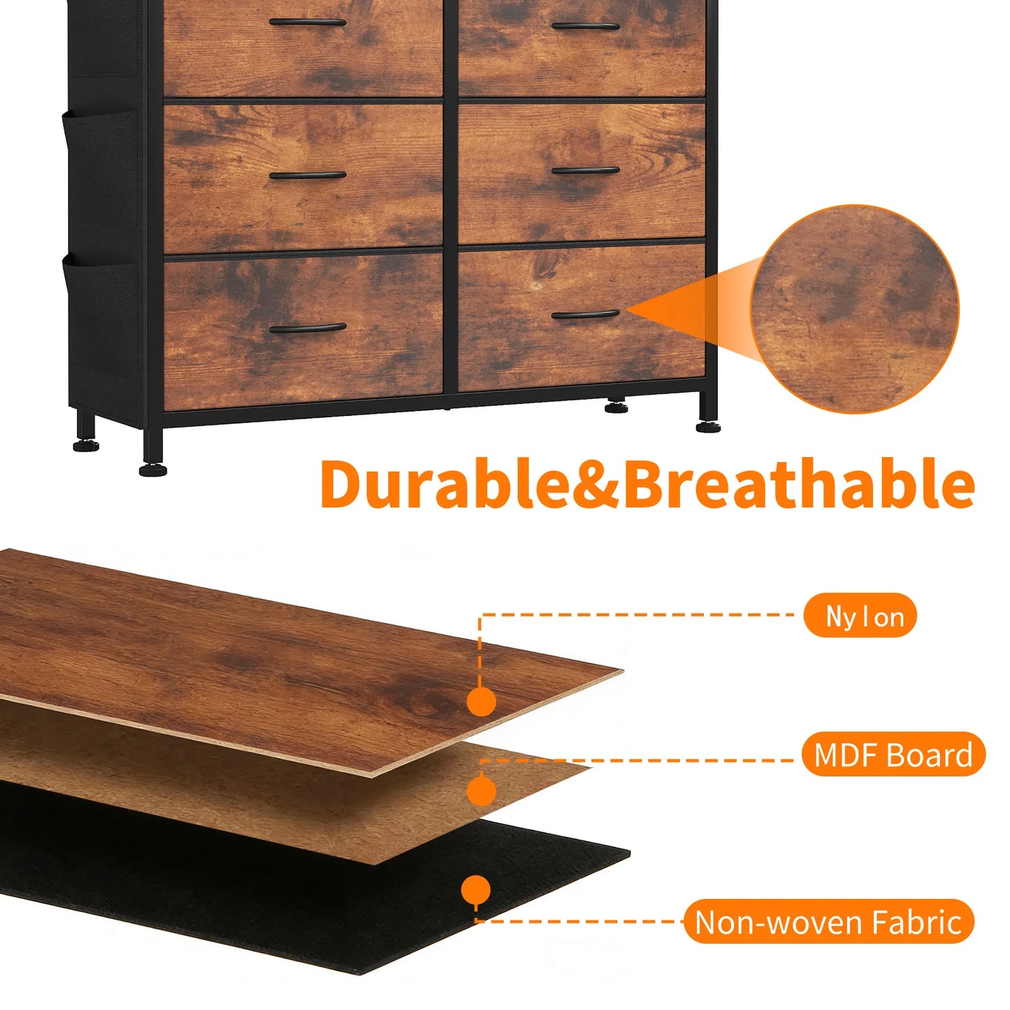 JHK Living Room Steel Frame Cabinet With 10 Fabric Drawers