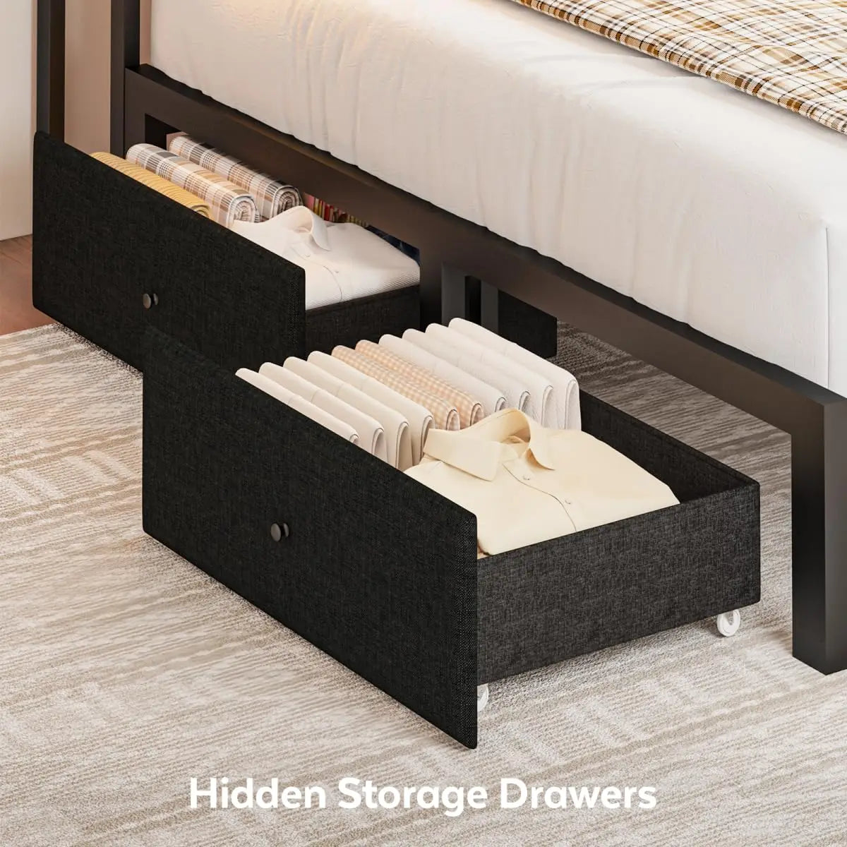 Queen Corner Bed Frame With USB Charging LED Lights Drawers