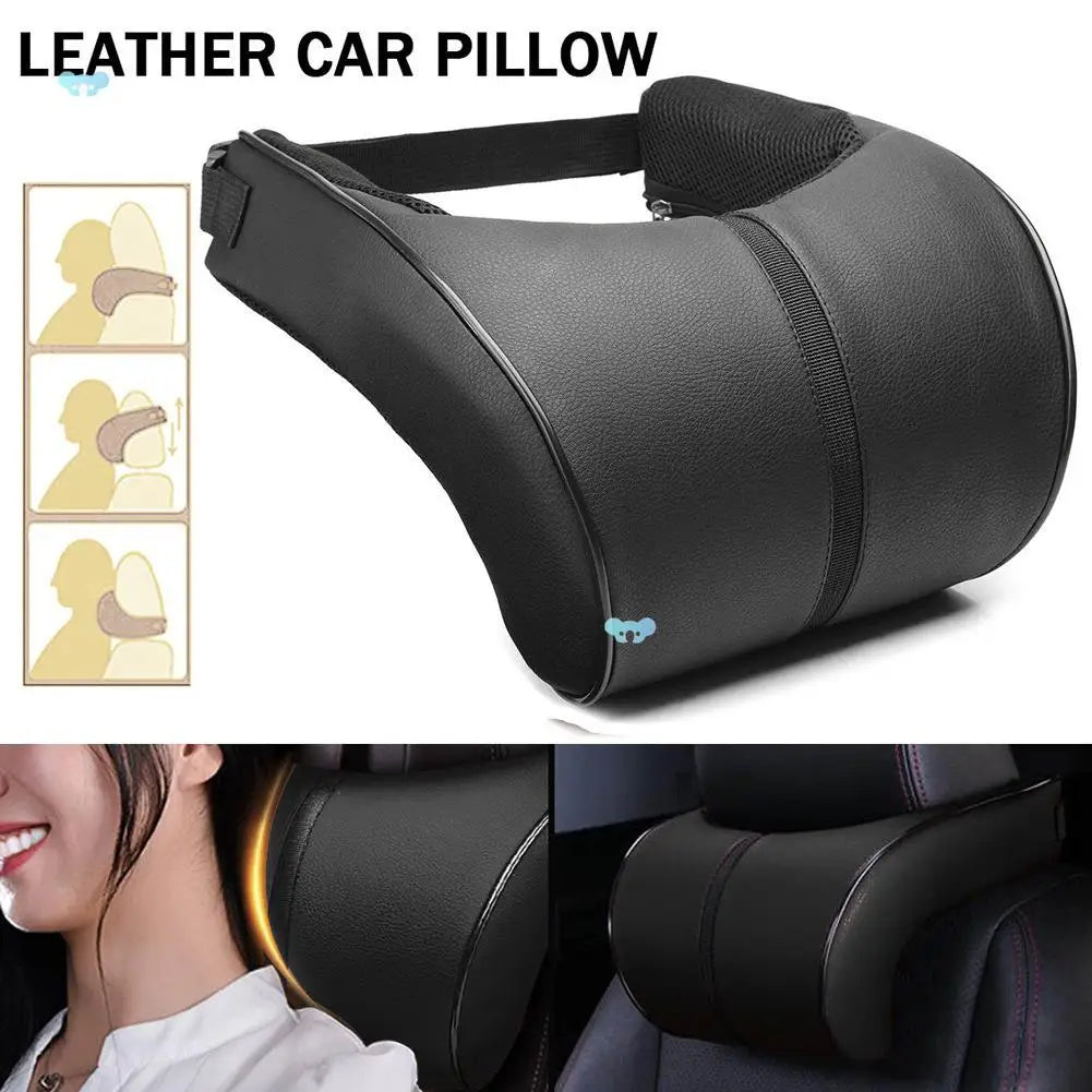 Adjustable Breathable Car Headrest Memory Cotton Cushion Leather Neck Pillow